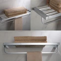 Bathroom Shelf with Towel Bar in Chrome