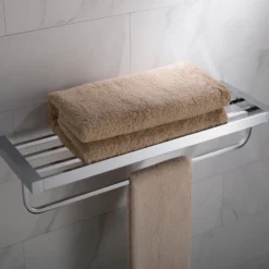 Bathroom Shelf with Towel Bar in Chrome