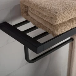 Bathroom Shelf with Towel Bar in Matte Black