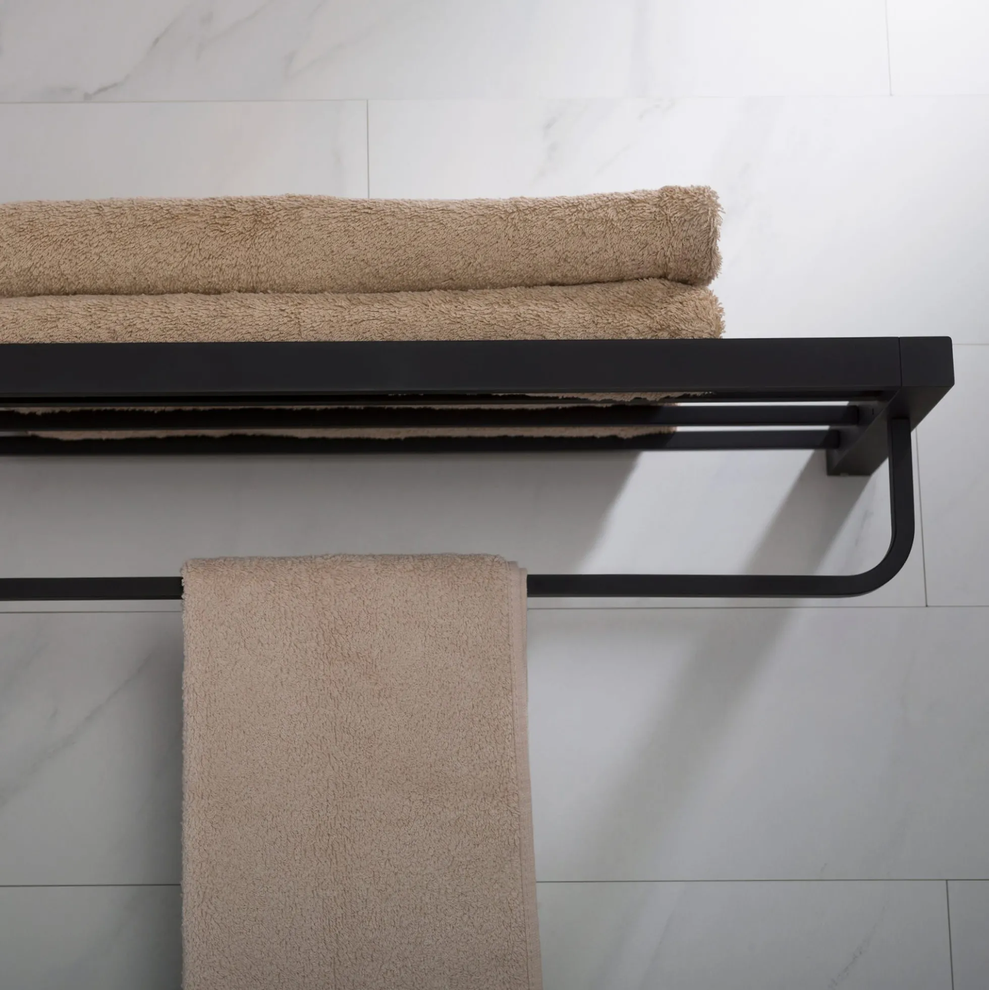 Bathroom Shelf with Towel Bar in Matte Black