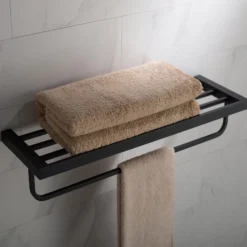 Bathroom Shelf with Towel Bar in Matte Black
