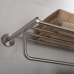 Bathroom Shelf with Towel Bar in Brushed Nickel
