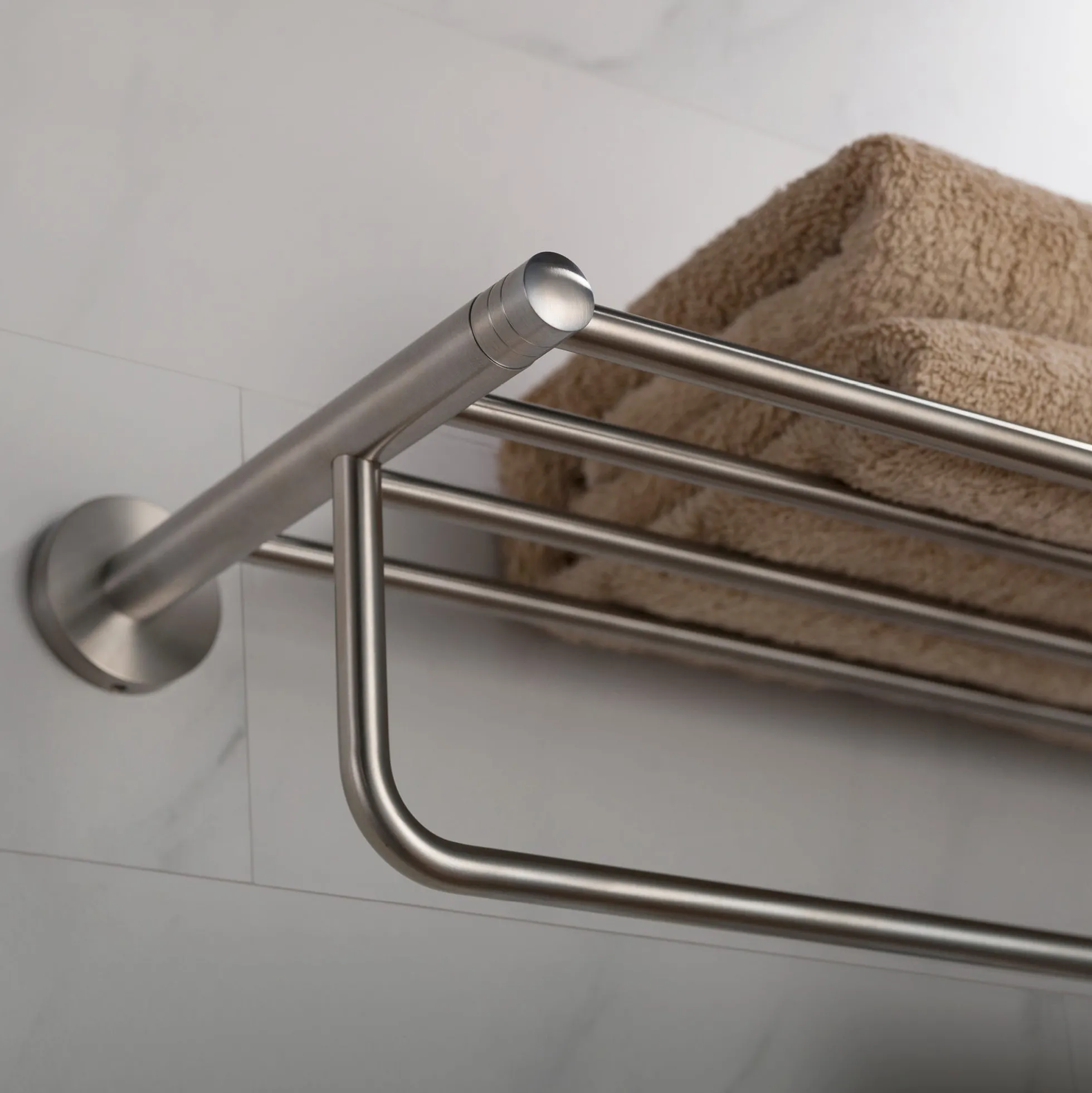 Bathroom Shelf with Towel Bar in Brushed Nickel