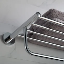 Bathroom Shelf with Towel Bar in Chrome