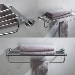 Bathroom Shelf with Towel Bar in Chrome