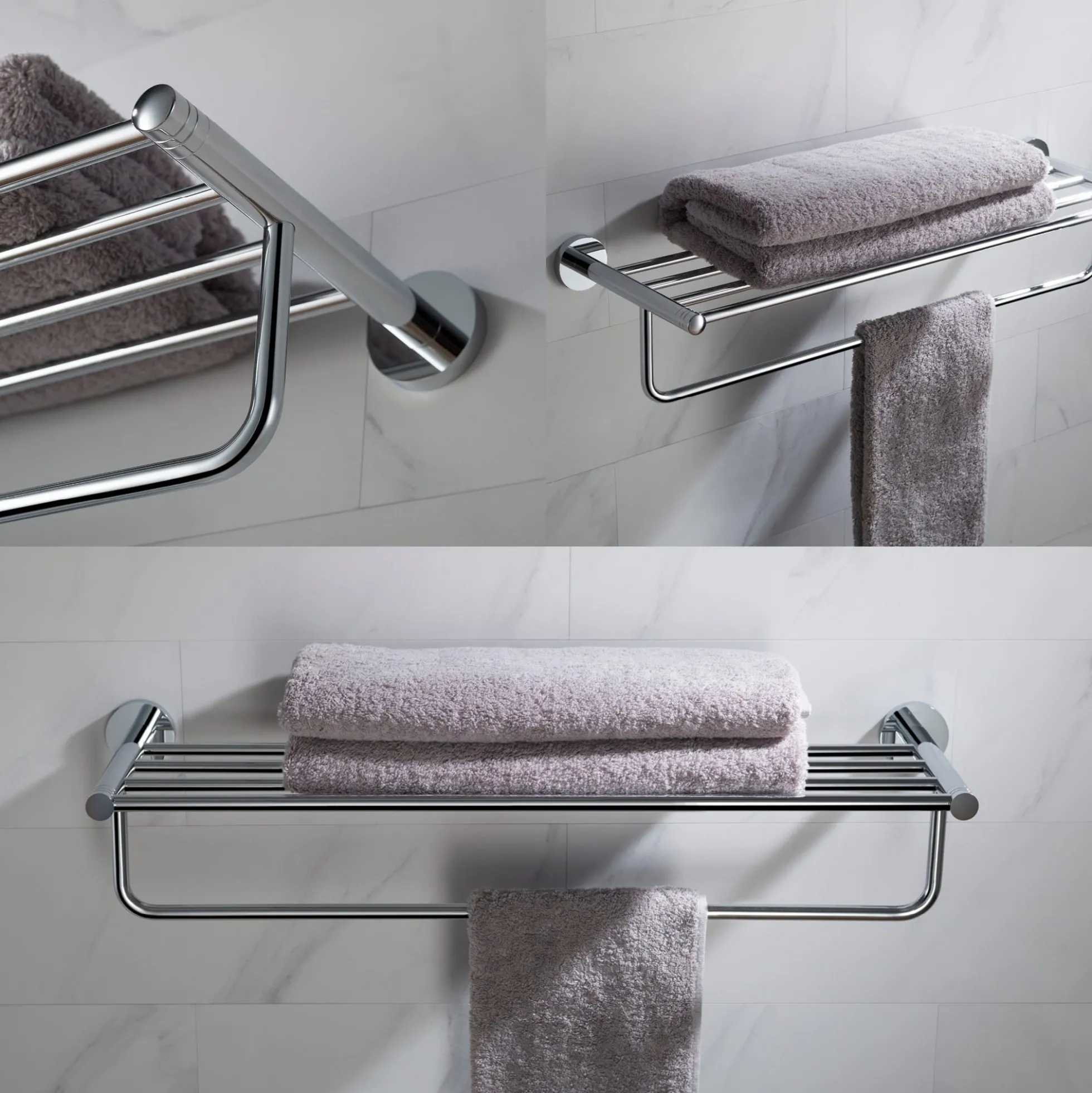 Bathroom Shelf with Towel Bar in Chrome