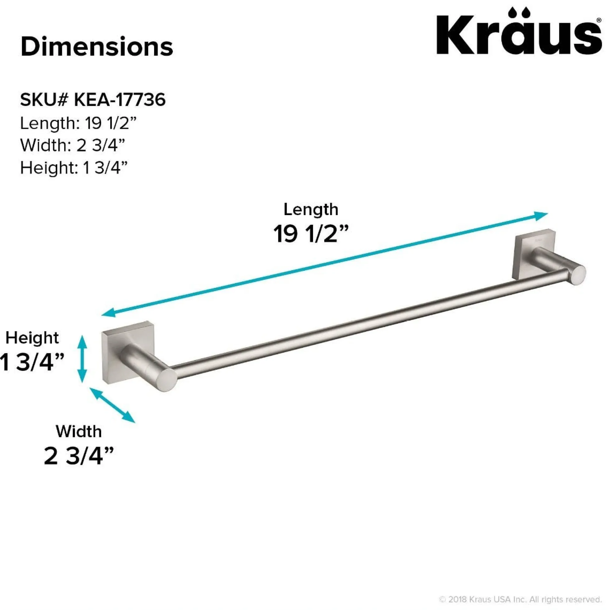 18" Bathroom Towel Bar in Brushed Nickel