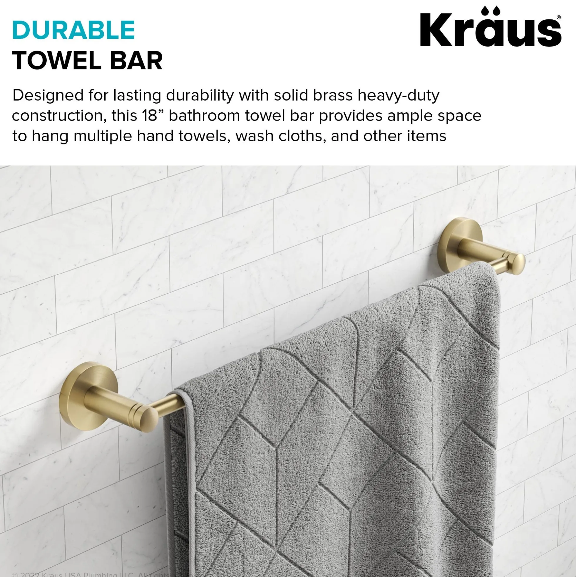 18" Bathroom Towel Bar in Brushed Gold