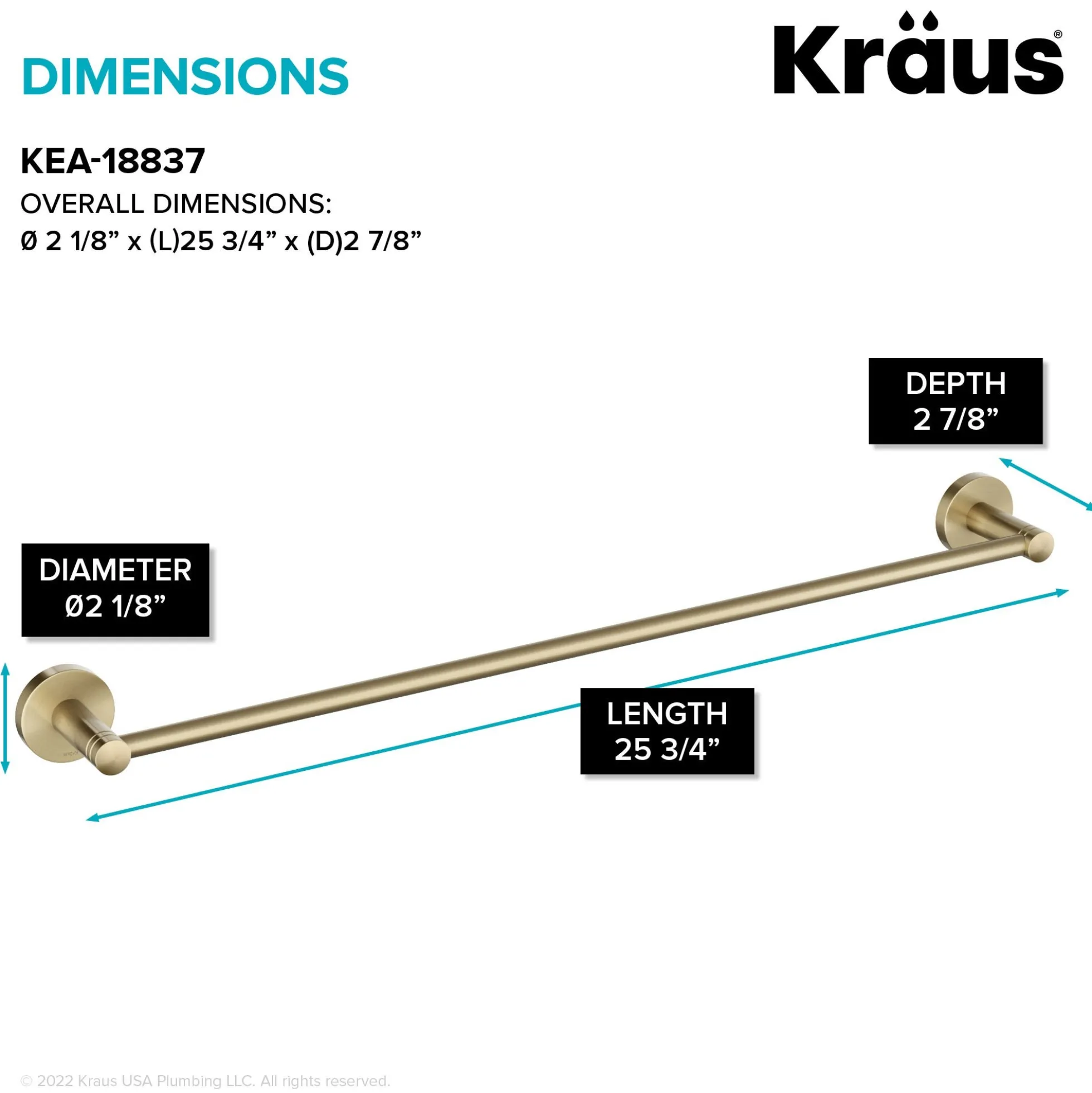 24" Bathroom Towel Bar in Brushed Gold