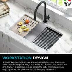 Bellucci Workstation 32 in. Undermount Granite Composite Single Bowl Kitchen Sink in White with WasteGuard™ 1 HP Continuous Feed Garbage Disposal and Accessories