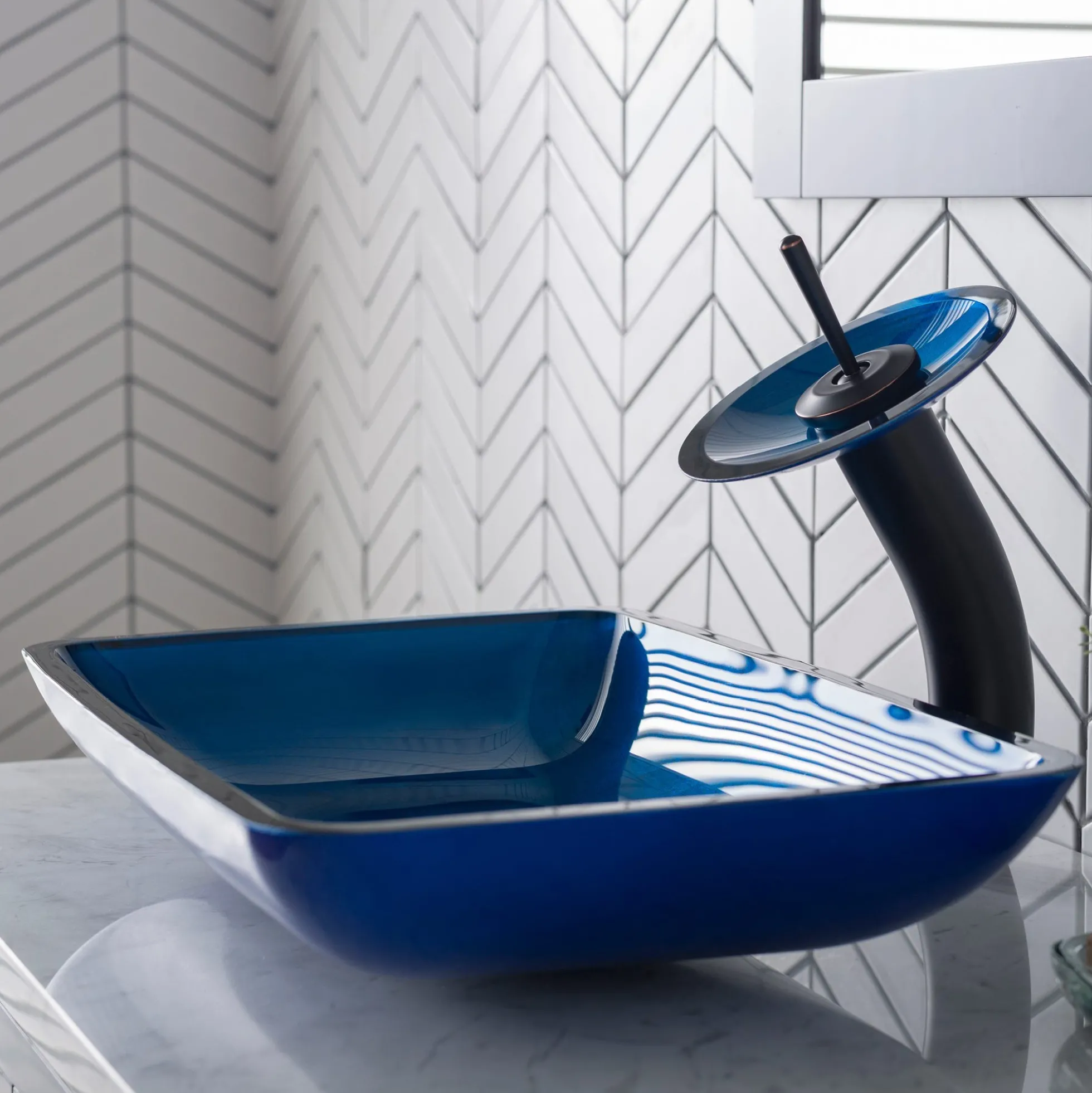 Blue Rectangular Glass Vessel 22" Bathroom Sink
