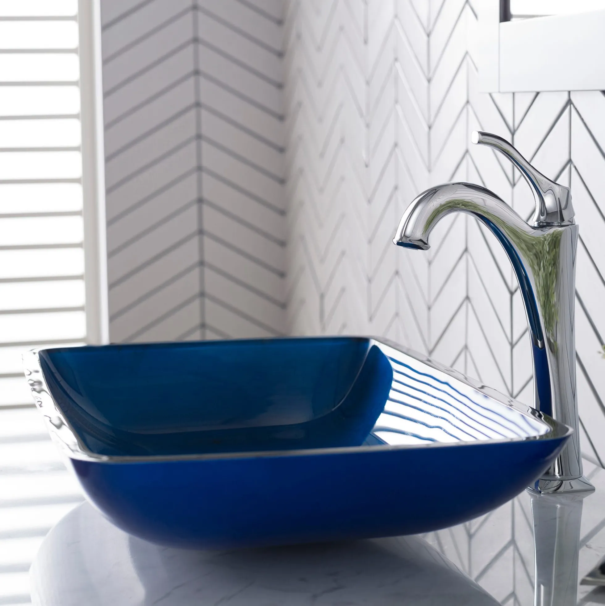 Blue Rectangular Glass Vessel 22" Bathroom Sink