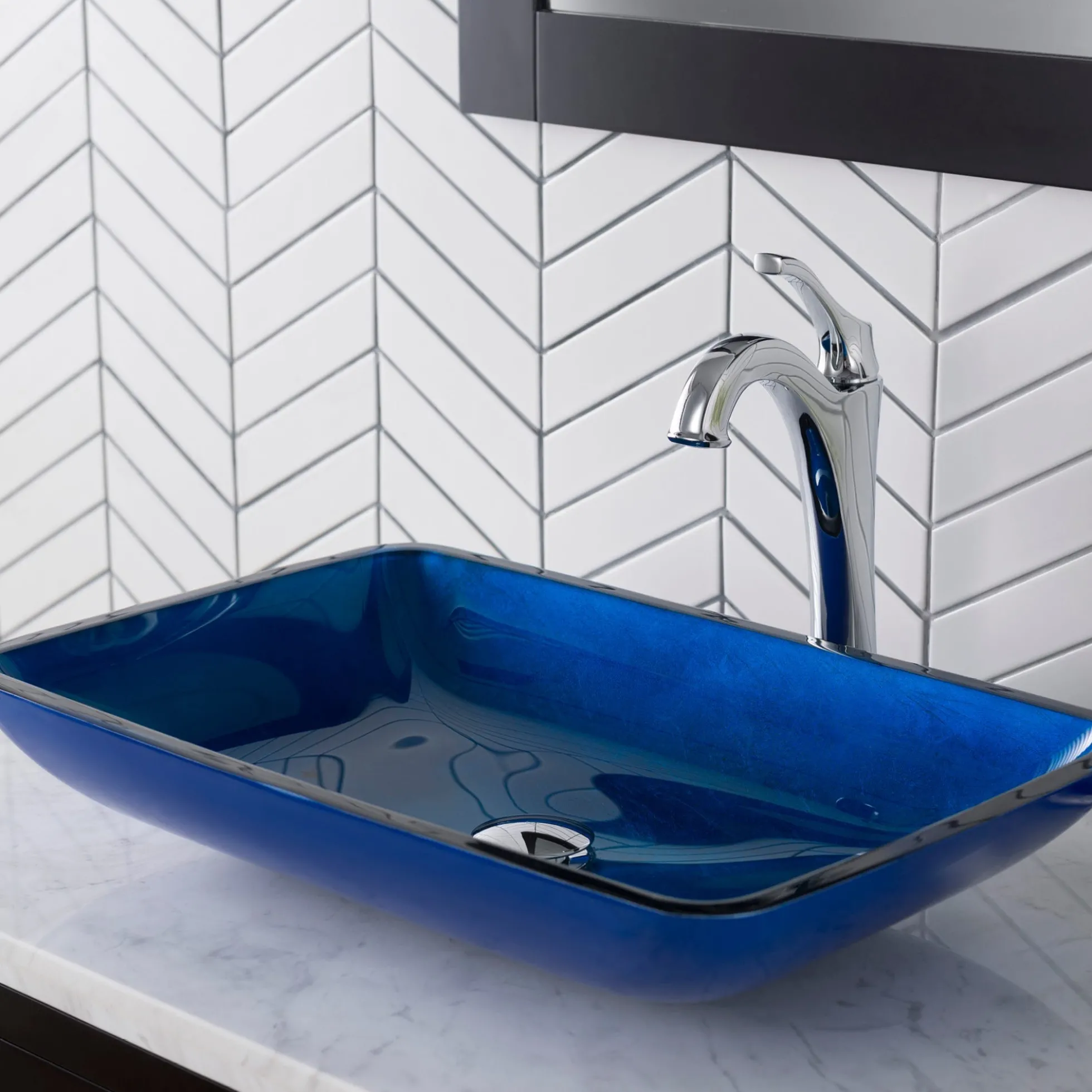 Blue Rectangular Glass Vessel 22" Bathroom Sink