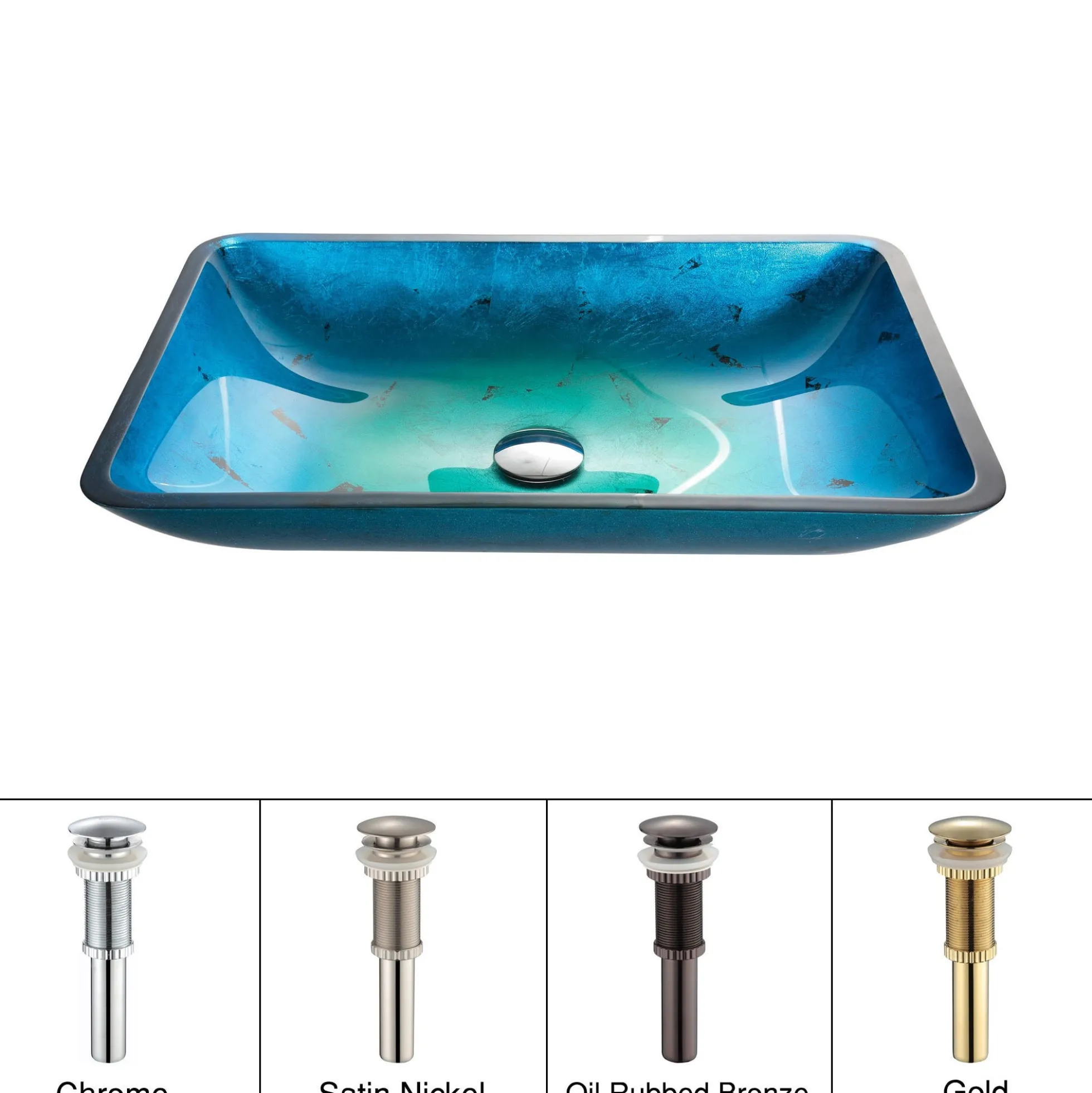 Blue Rectangular Glass Vessel 22" Bathroom Sink w/ Pop-Up Drain in Oil Rubbed Bronze