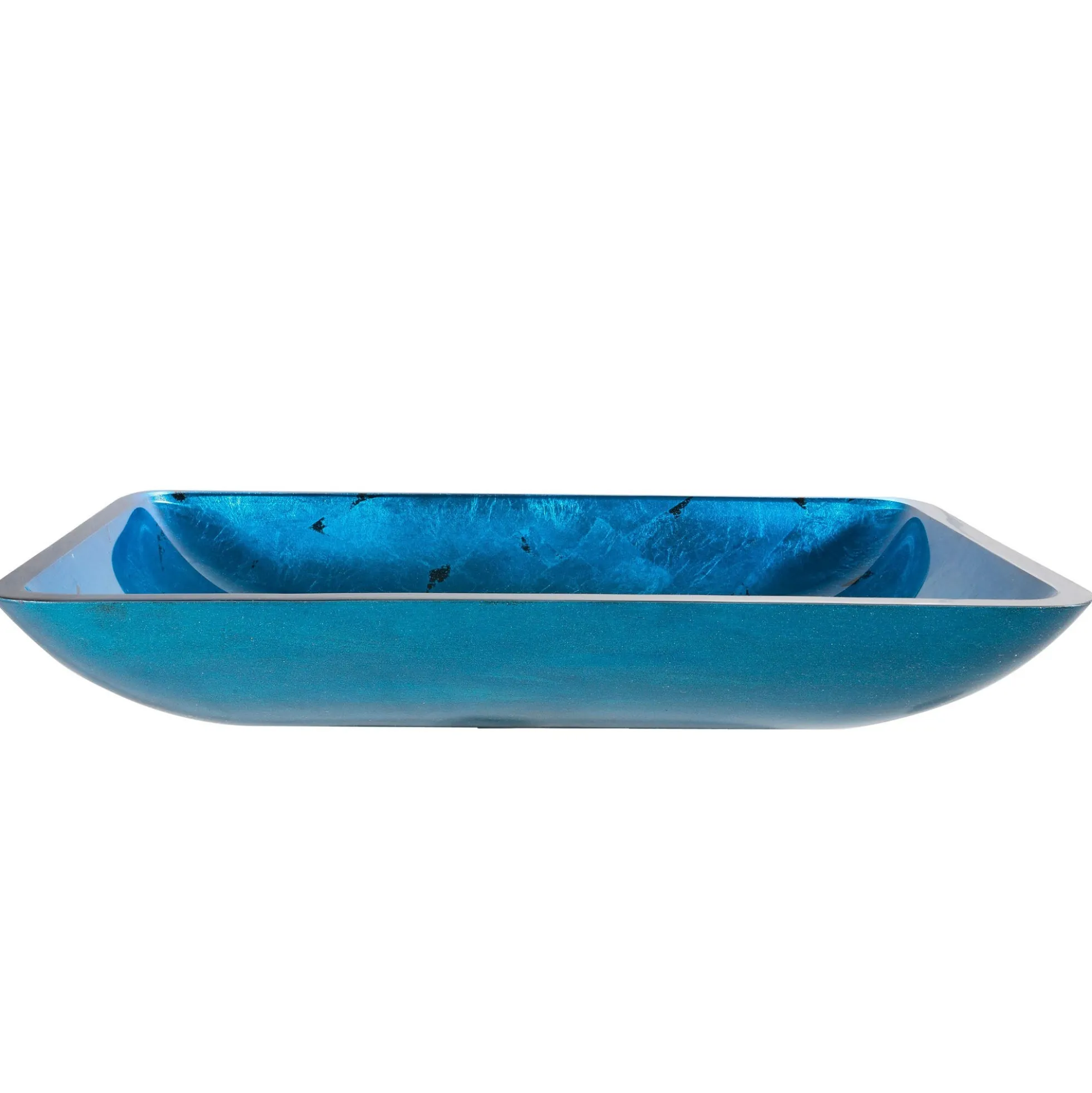 Blue Rectangular Glass Vessel 22" Bathroom Sink w/ Pop-Up Drain in Satin Nickel