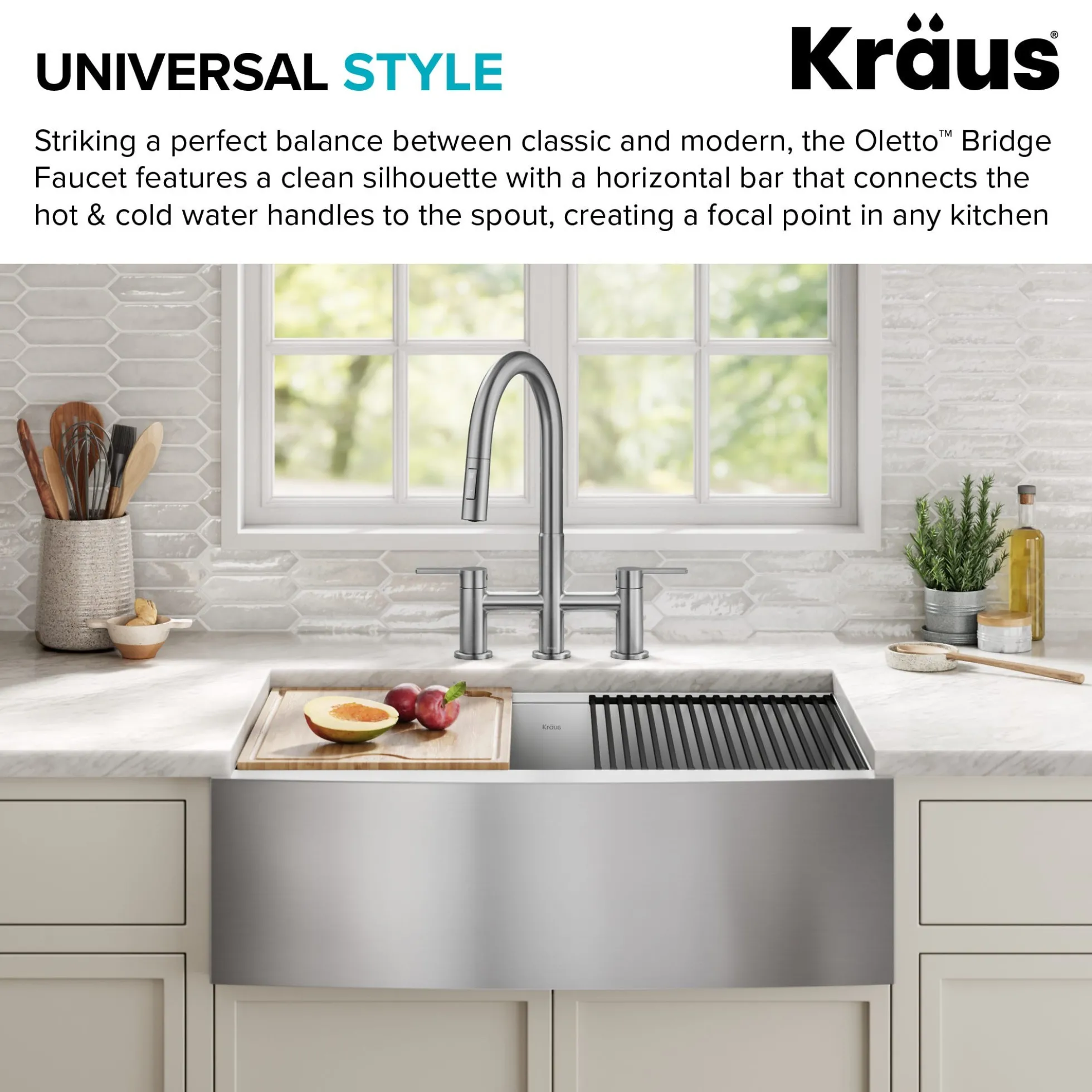 Bridge Kitchen Faucet with Pull-Down Sprayhead in Spot-Free Stainless Steel