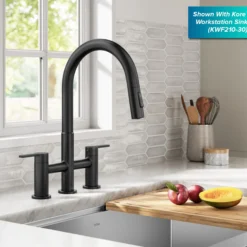 Bridge Kitchen Faucet with Pull-Down Sprayhead in Matte Black