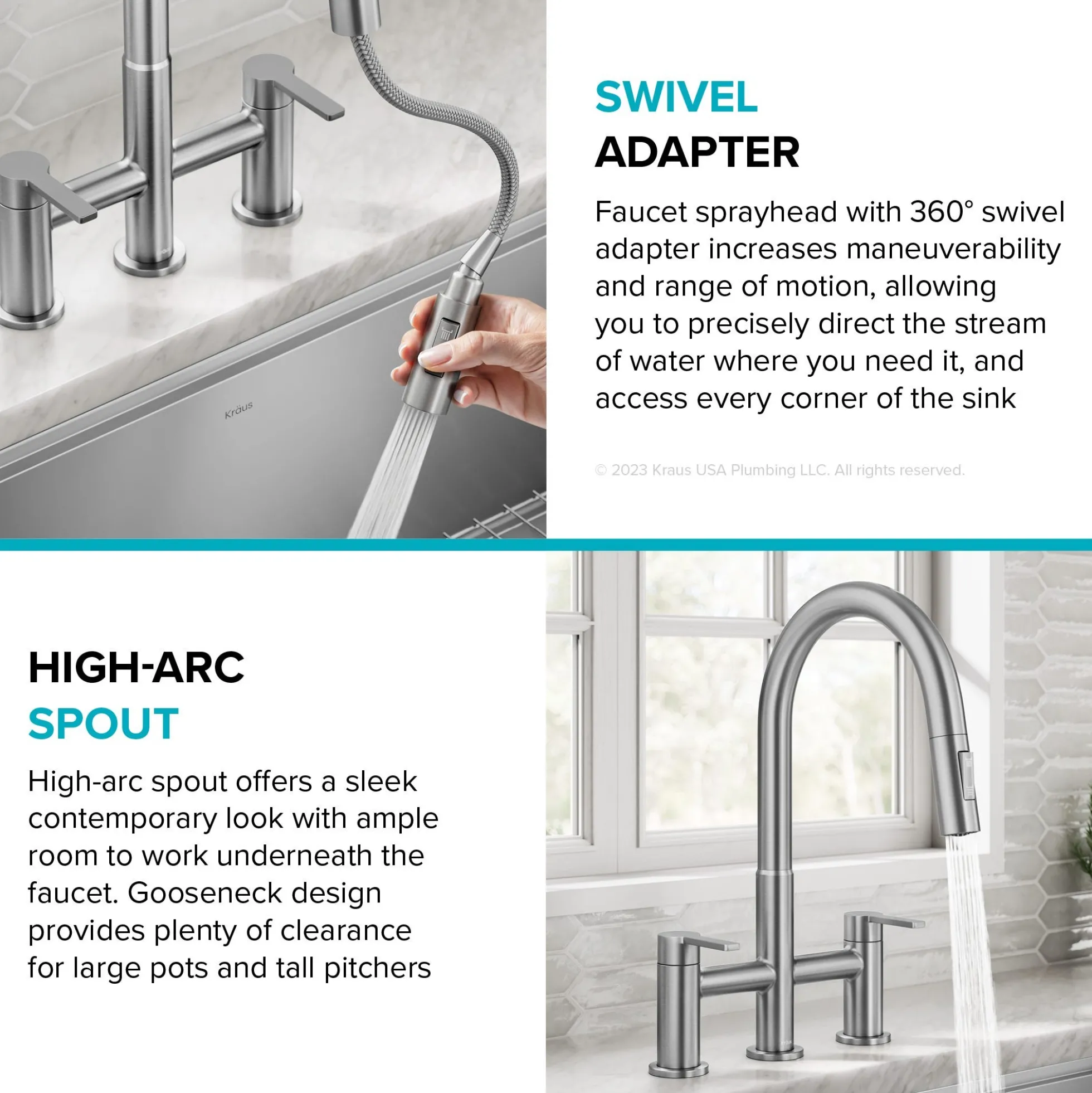 Bridge Kitchen Faucet with Pull-Down Sprayhead in Matte Black