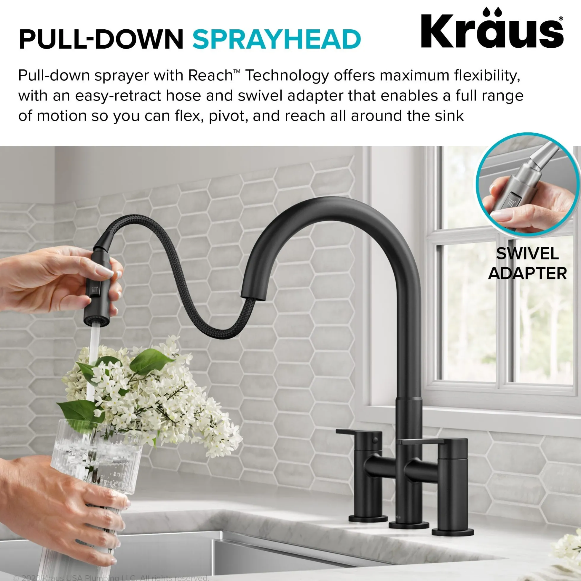 Bridge Kitchen Faucet with Pull-Down Sprayhead in Matte Black