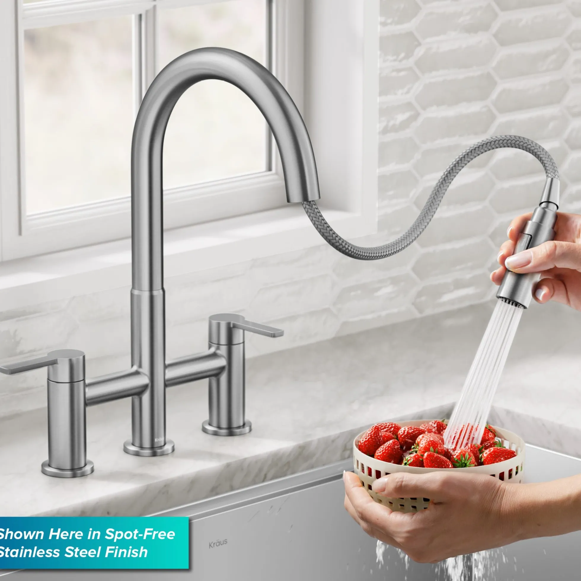 Bridge Kitchen Faucet with Pull-Down Sprayhead in Matte Black