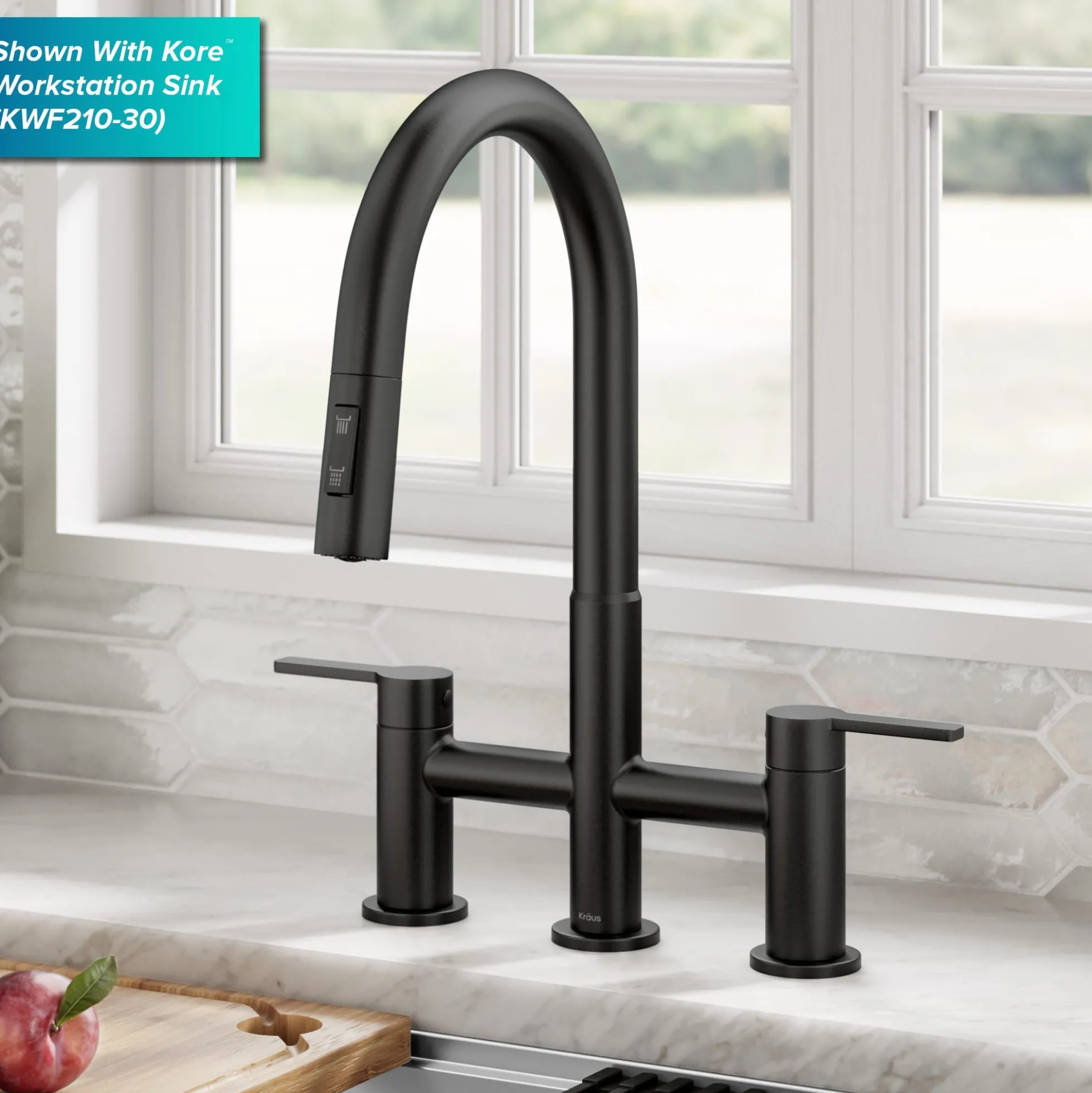 Bridge Kitchen Faucet with Pull-Down Sprayhead in Matte Black