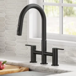 Bridge Kitchen Faucet with Pull-Down Sprayhead in Matte Black