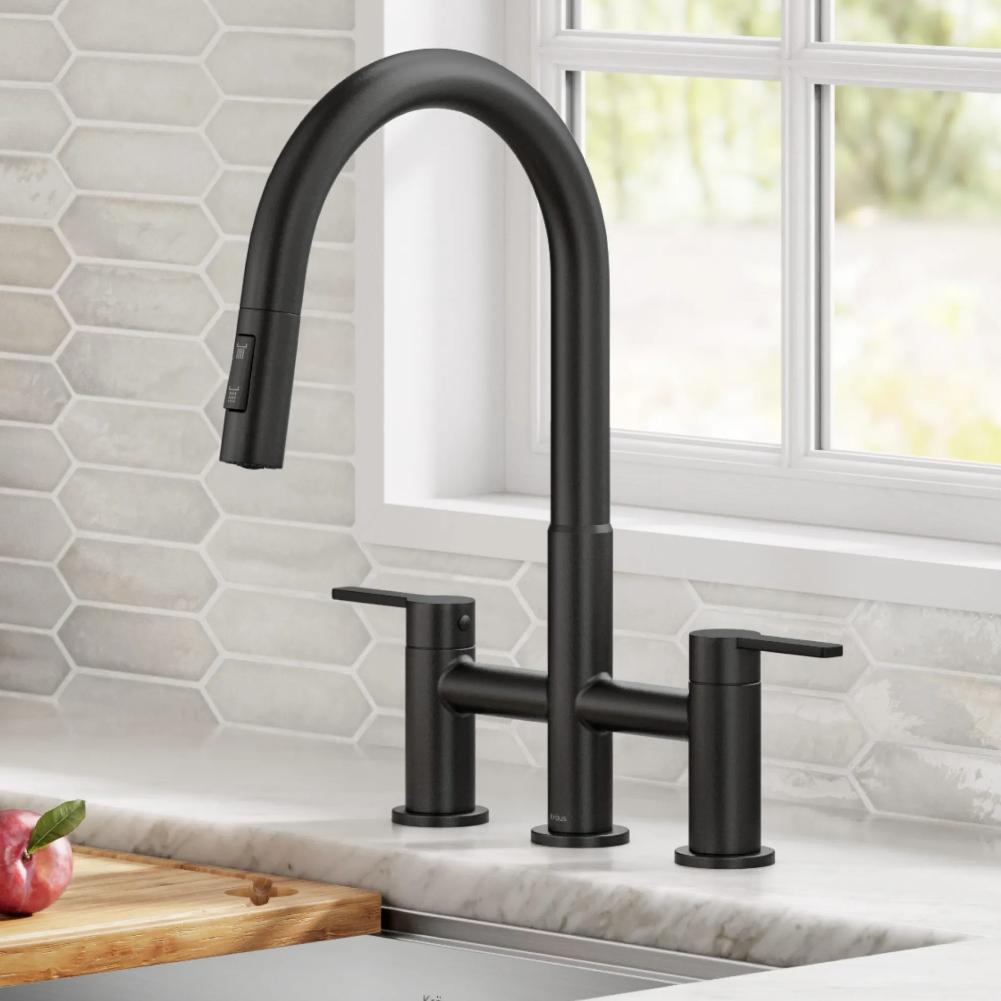 Bridge Kitchen Faucet with Pull-Down Sprayhead in Matte Black