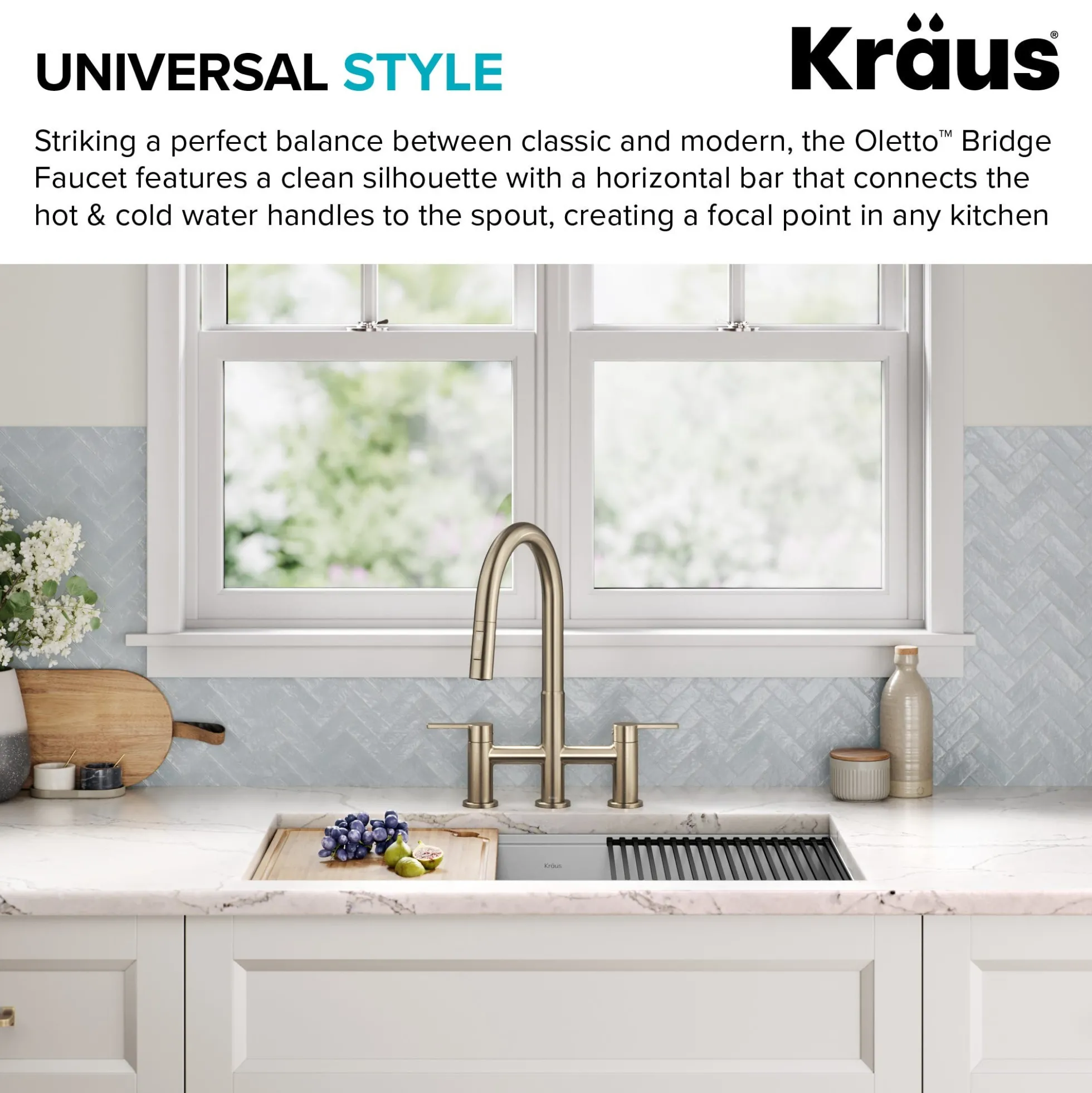 Bridge Kitchen Faucet with Pull-Down Sprayhead in Spot-Free Antique Champagne Bronze
