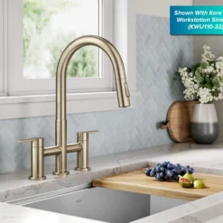 Bridge Kitchen Faucet with Pull-Down Sprayhead in Spot-Free Antique Champagne Bronze