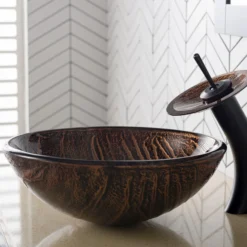 Brown Glass Vessel 17" Bathroom Sink