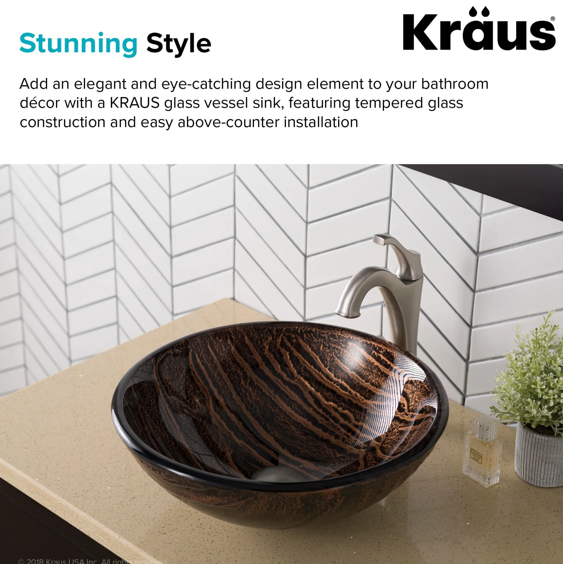 Brown Glass Vessel 17" Bathroom Sink