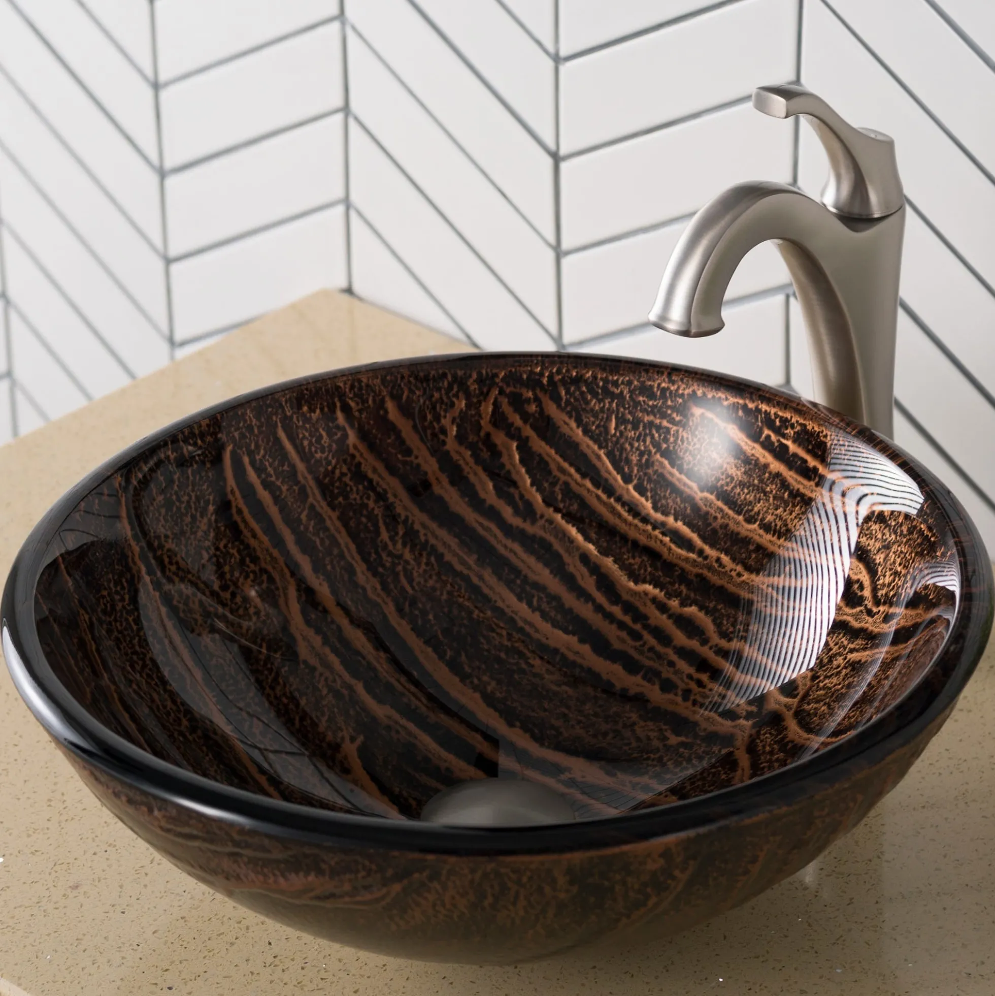 Brown Glass Vessel 17" Bathroom Sink