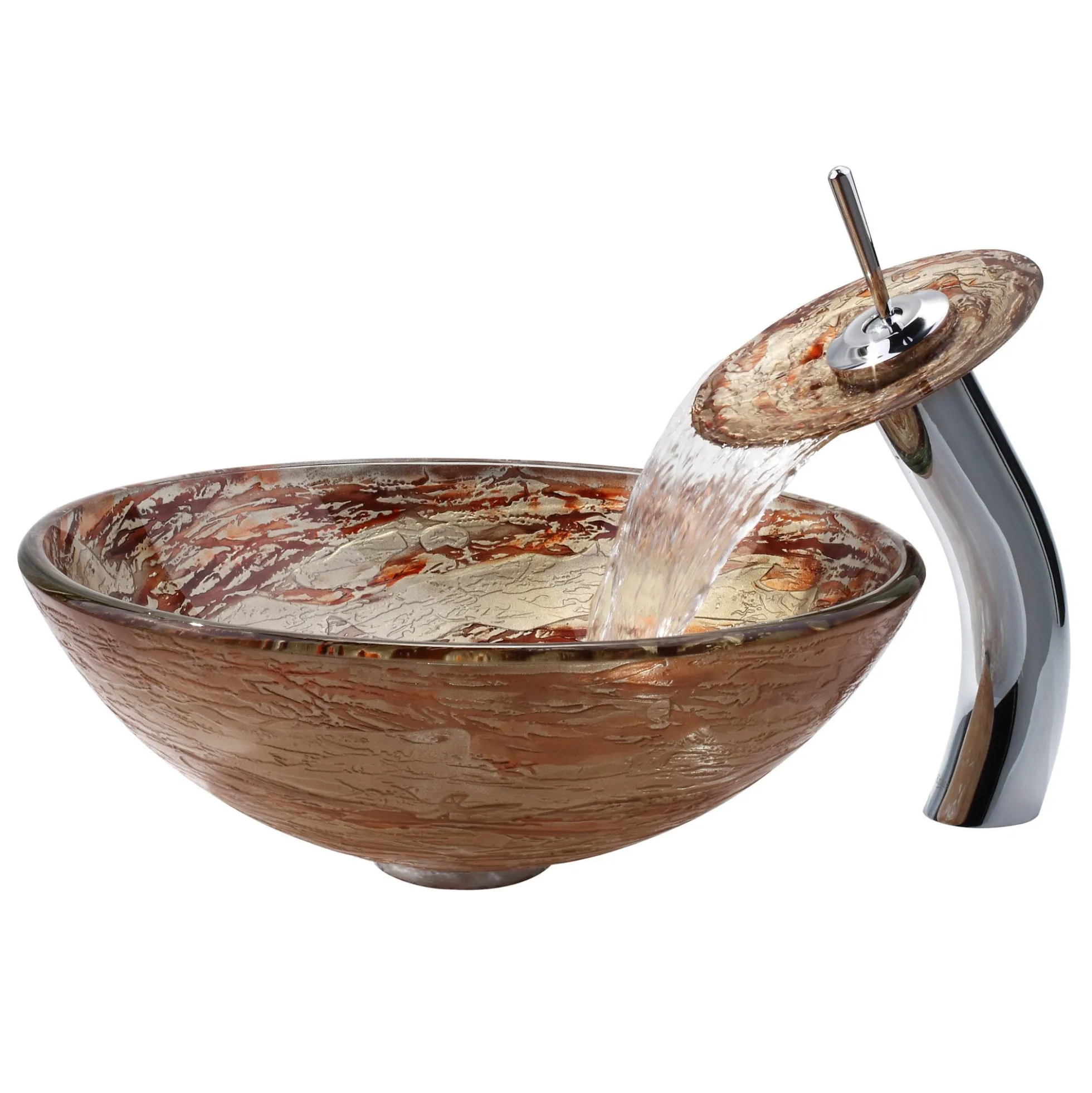 Brown/Grey Glass Vessel 16 1/2" Bathroom Sink w/ Pop-Up Drain in Oil Rubbed Bronze