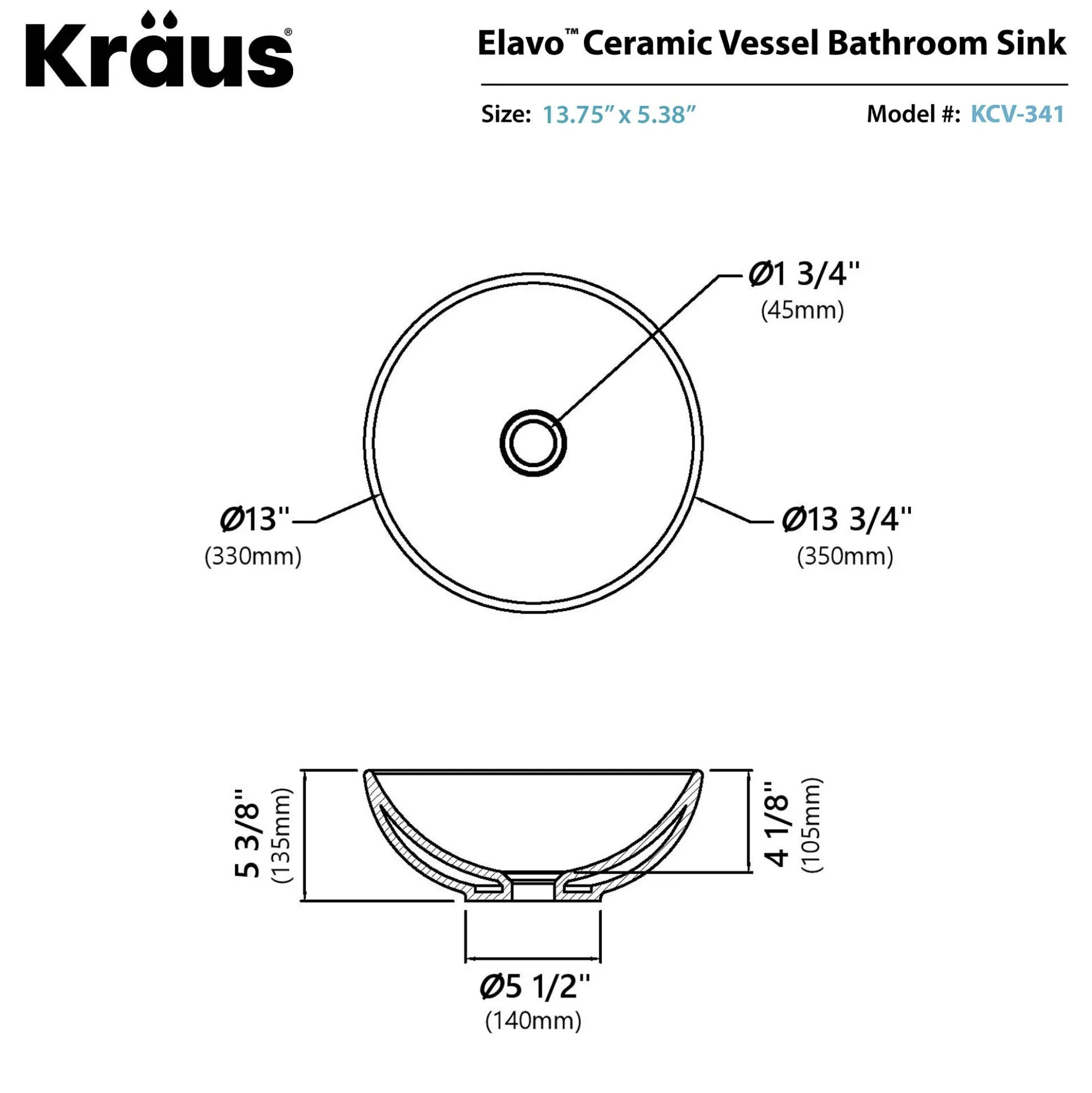 14" Ceramic Bathroom Sink in White with Pop-Up Drain in Chrome