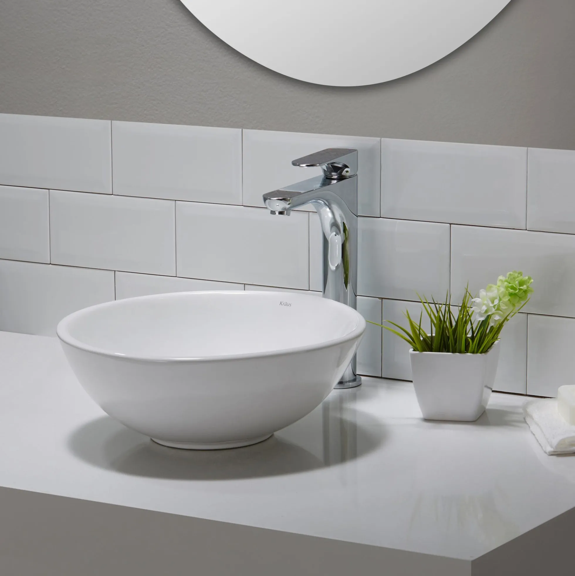 14" Ceramic Bathroom Sink in White with Pop-Up Drain in Chrome