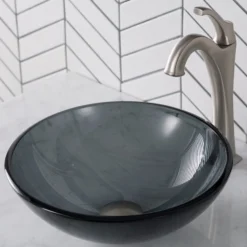 Clear Black Glass Vessel 14" Bathroom Sink