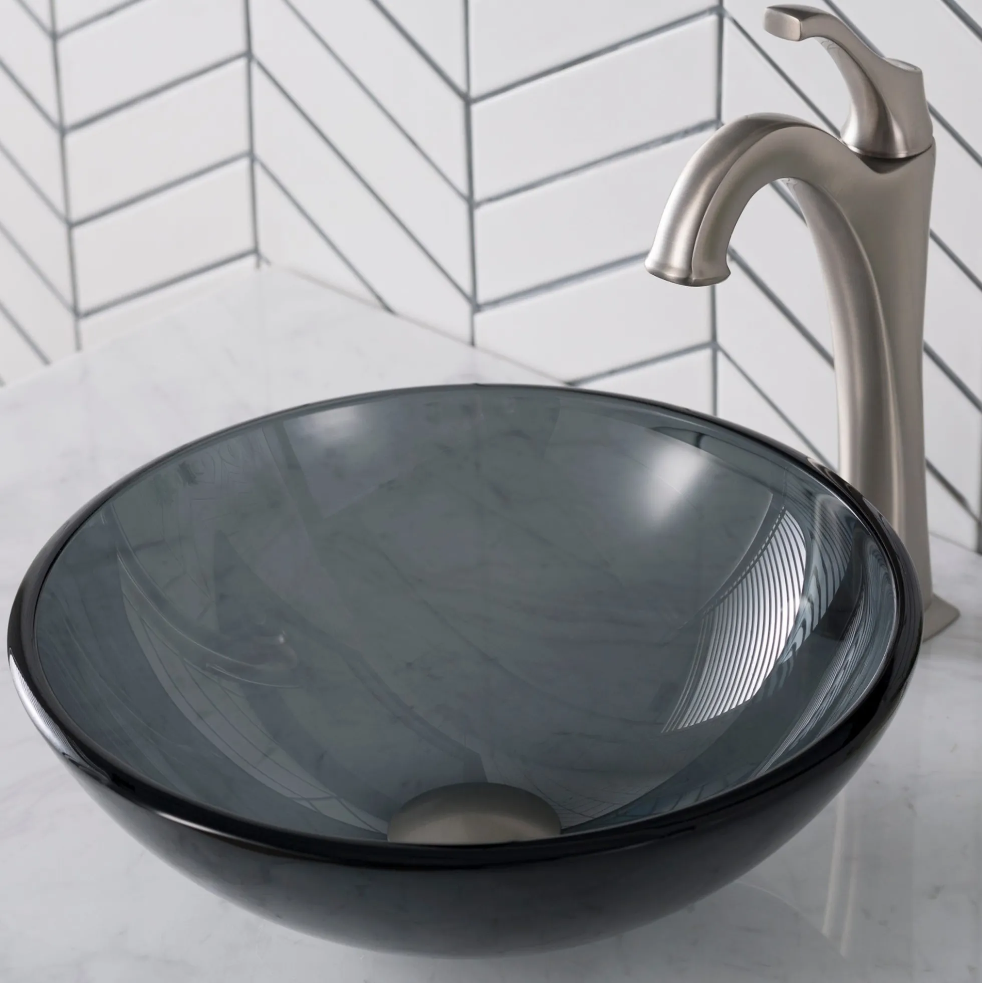 Clear Black Glass Vessel 16 1/2" Bathroom Sink
