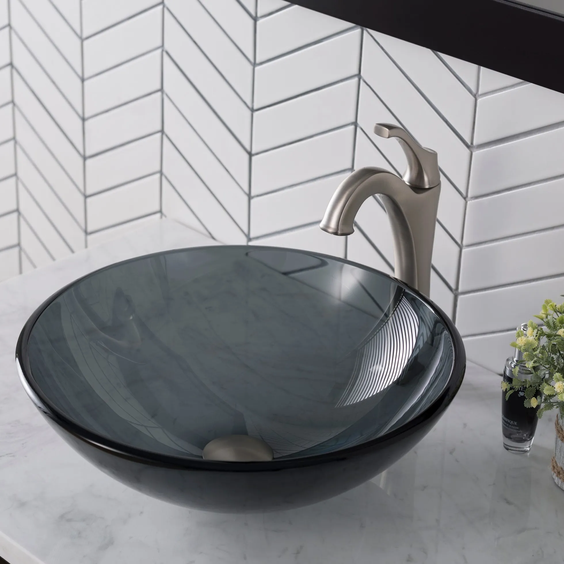Clear Black Glass Vessel 16 1/2" Bathroom Sink