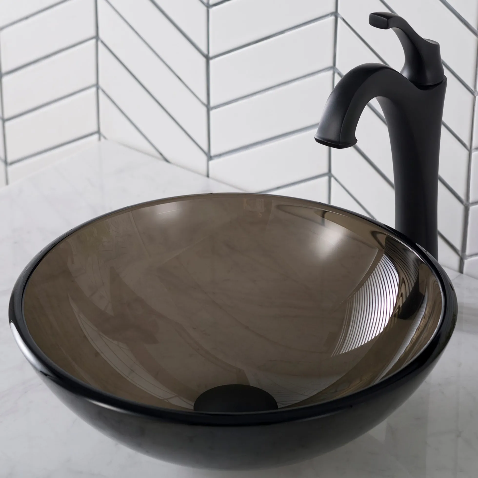 Clear Brown Glass Vessel 14" Bathroom Sink