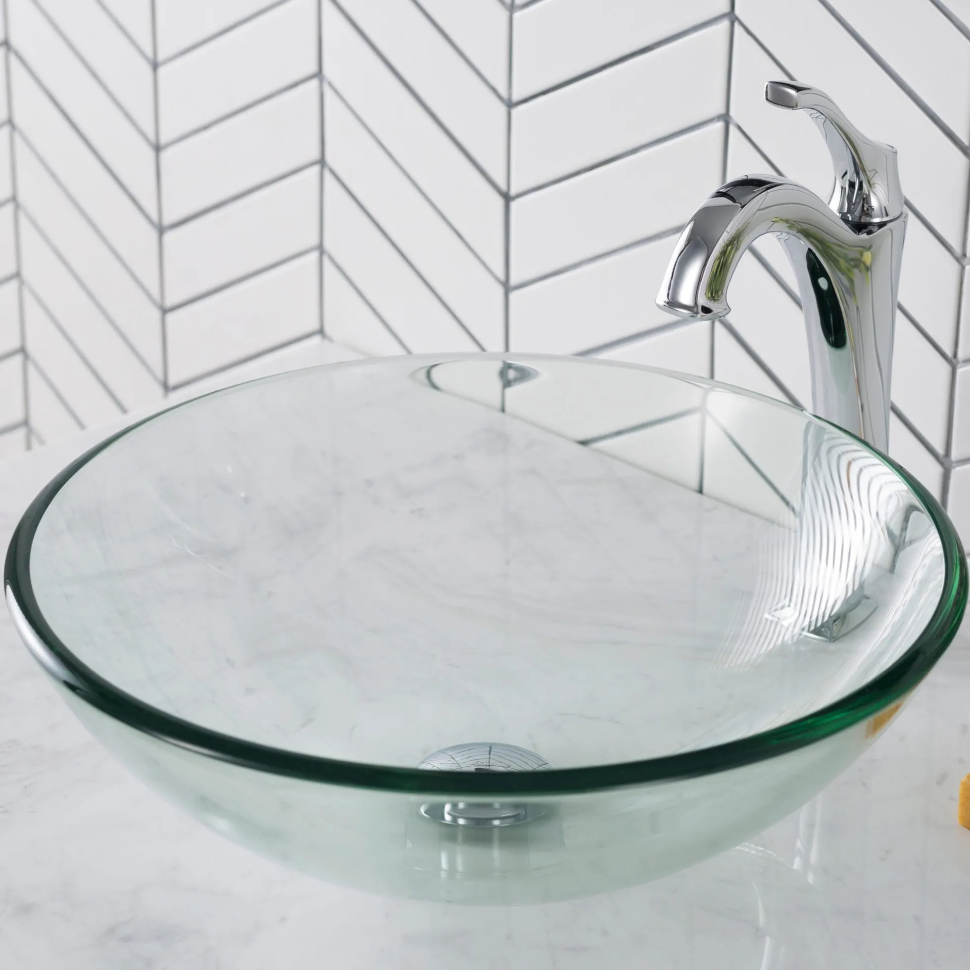 Clear Glass Vessel 16 1/2" Bathroom Sink