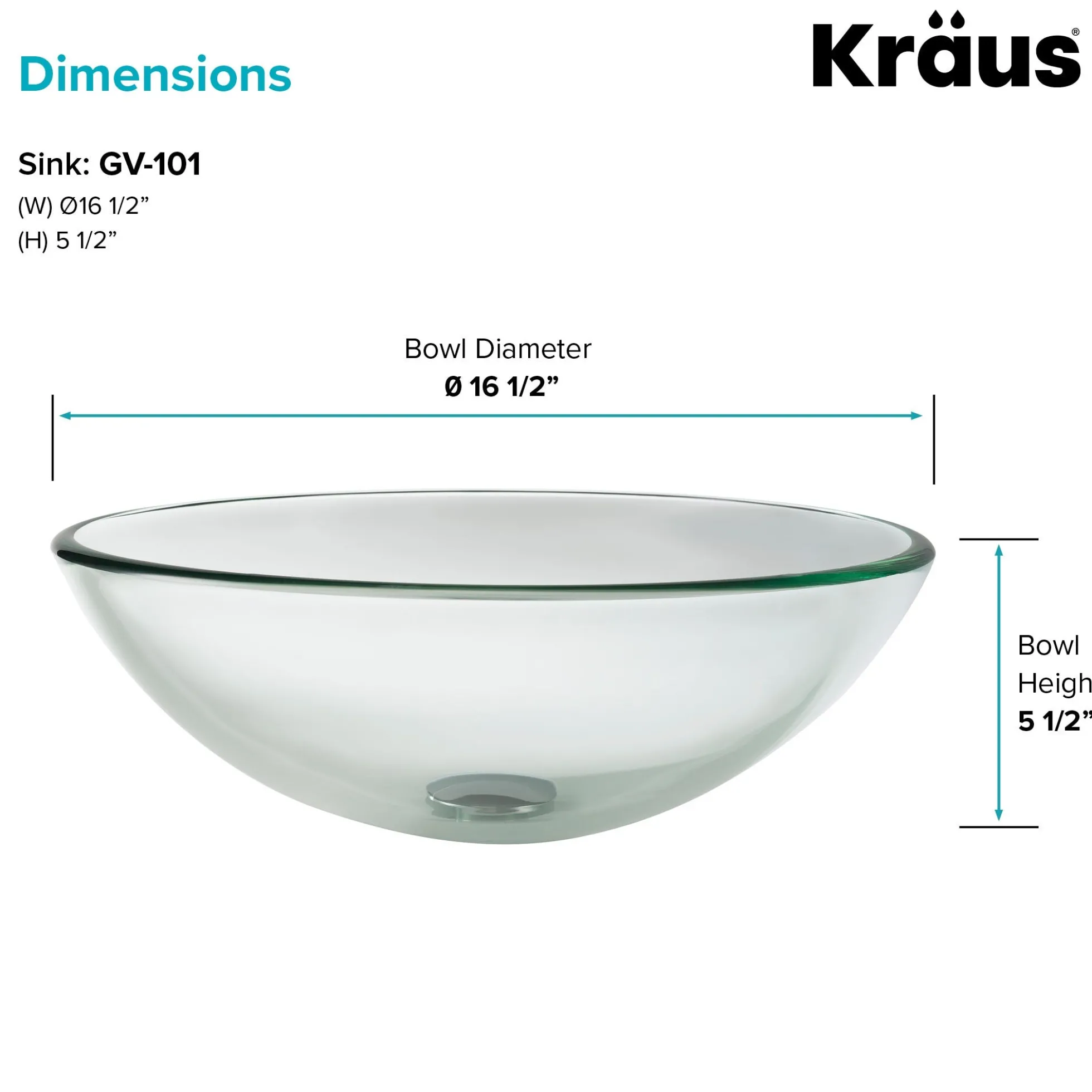 Clear Glass Vessel 16 1/2" Bathroom Sink