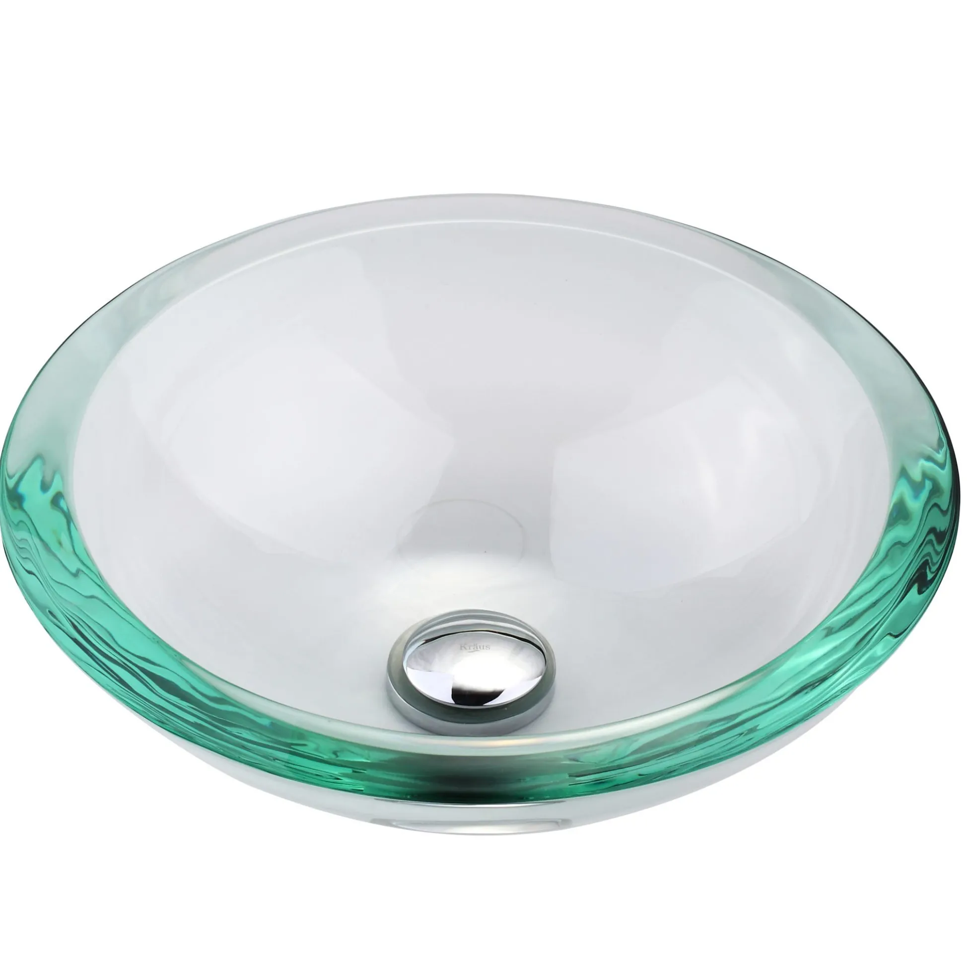 Clear Glass Vessel 17" Bathroom Sink w/ Pop-Up Drain in Satin Nickel
