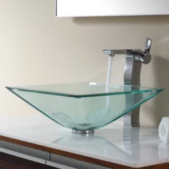 Clear Square Glass Vessel 16 1/2
