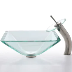 Clear Square Glass Vessel 16 1/2