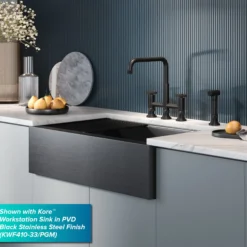 Color-Changing Industrial Bridge Kitchen Faucet with Side Sprayer and ColorSmart™ Technology in Matte Black / Grey