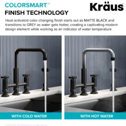 Color-Changing Industrial Bridge Kitchen Faucet with Side Sprayer and ColorSmart™ Technology in Matte Black / Grey