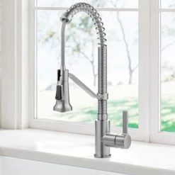 Commercial Style 2-Function Single Handle Pull Down Kitchen Faucet in Spot-Free Stainless Steel