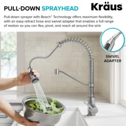 Commercial Style 2-Function Single Handle Pull Down Kitchen Faucet in Spot-Free Stainless Steel