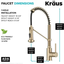 Commercial Style 2-Function Single Handle Pull Down Kitchen Faucet in Spot-Free Antique Champagne Bronze