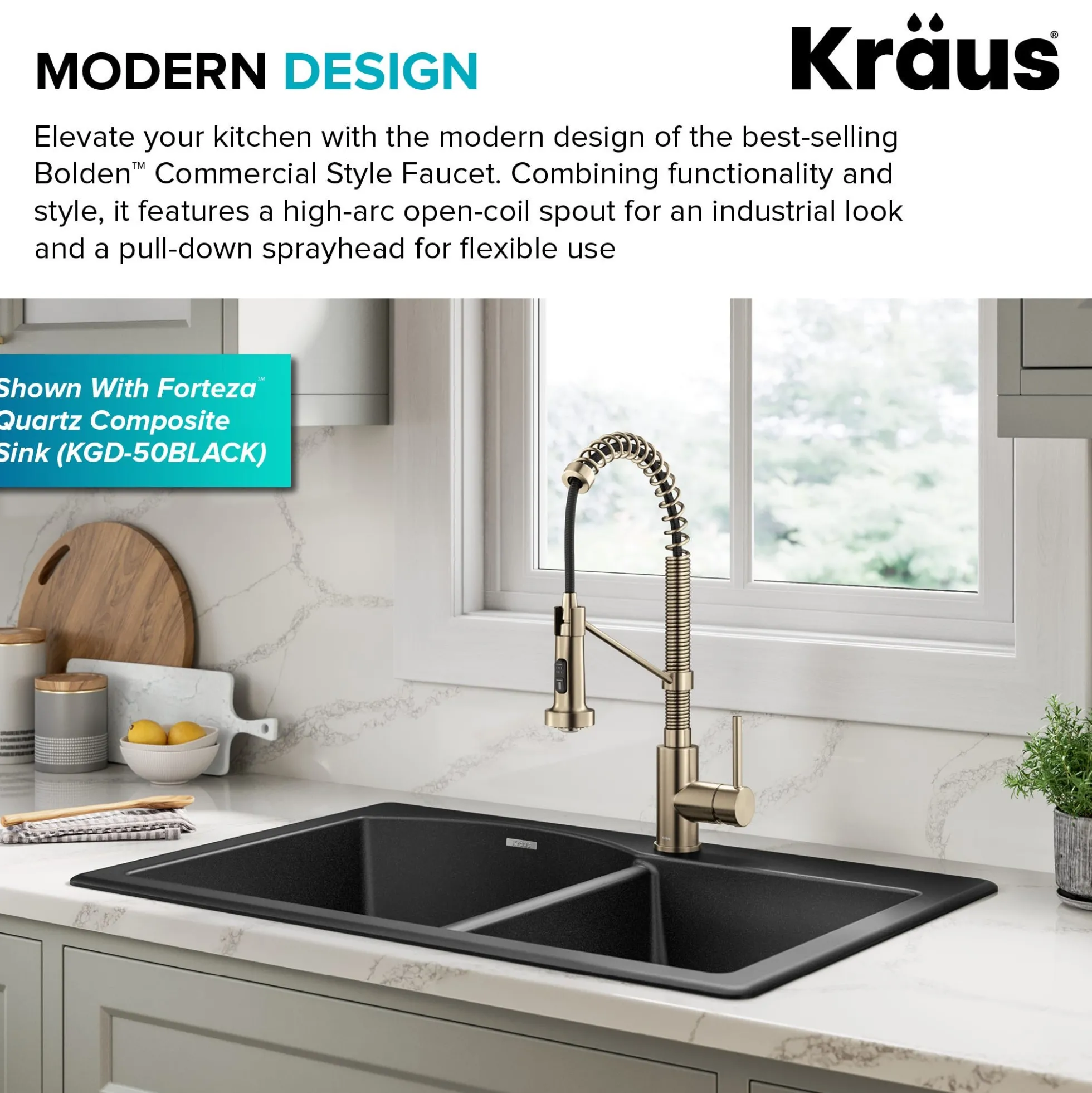 Commercial Style 2-Function Single Handle Pull Down Kitchen Faucet in Spot-Free Antique Champagne Bronze
